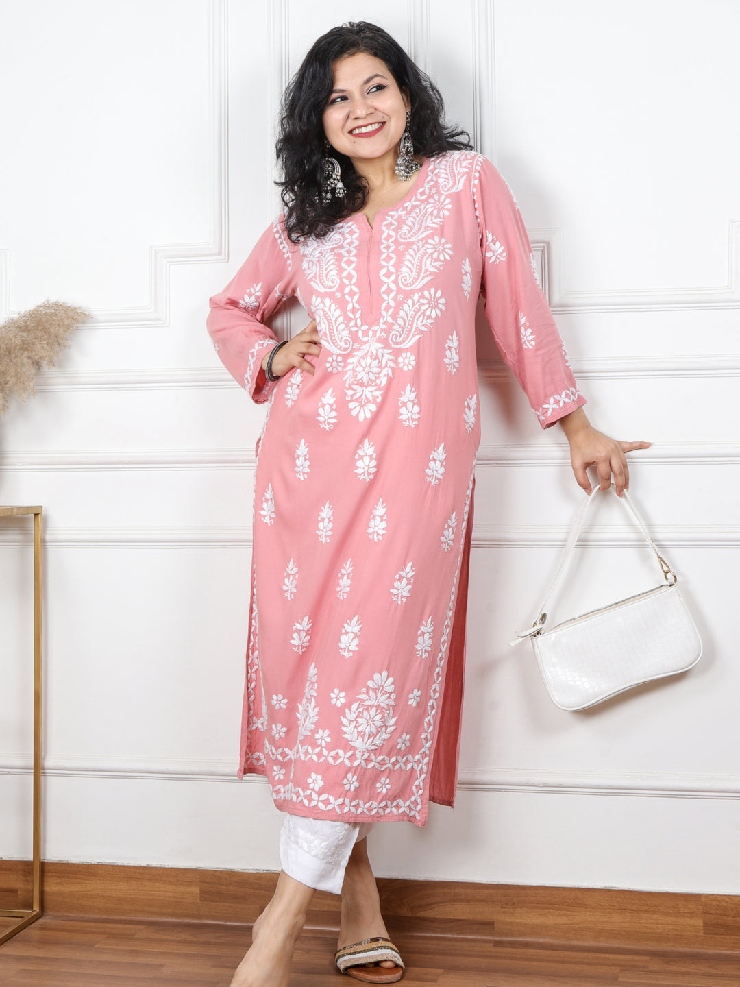 Kalakaar Rouge Pink Chikankari Work Modal Kurti