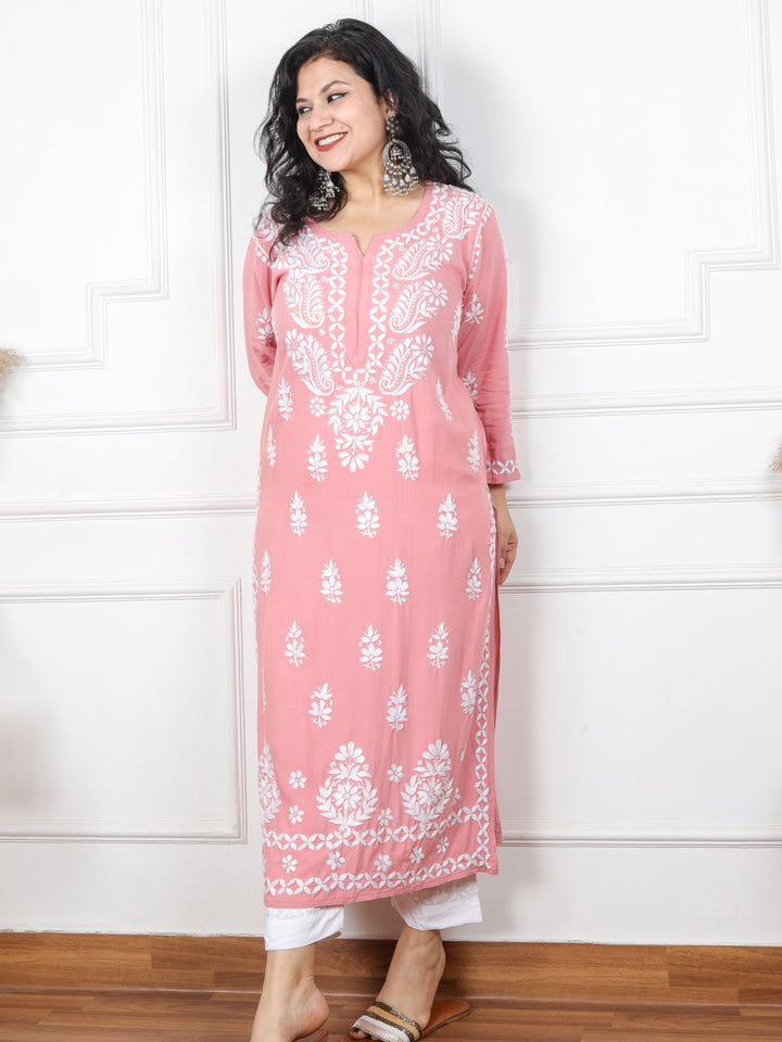 Kalakaar Rouge Pink Chikankari Work Modal Kurti