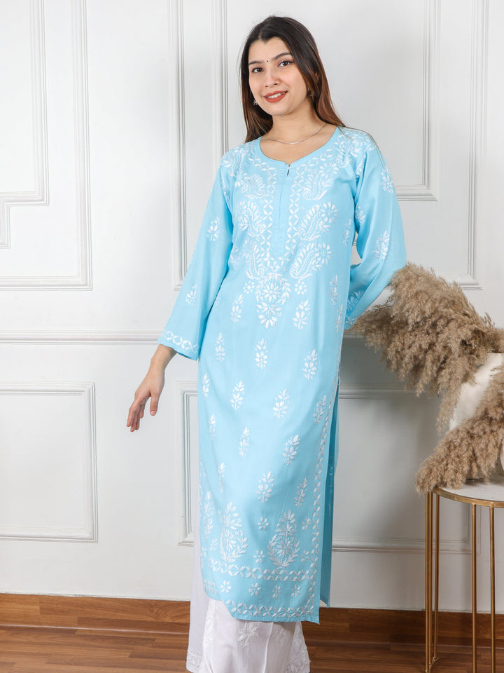 Kalakaar Baby Blue Chikankari Work Modal Kurti