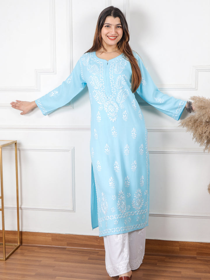 Kalakaar Baby Blue Chikankari Work Modal Kurti