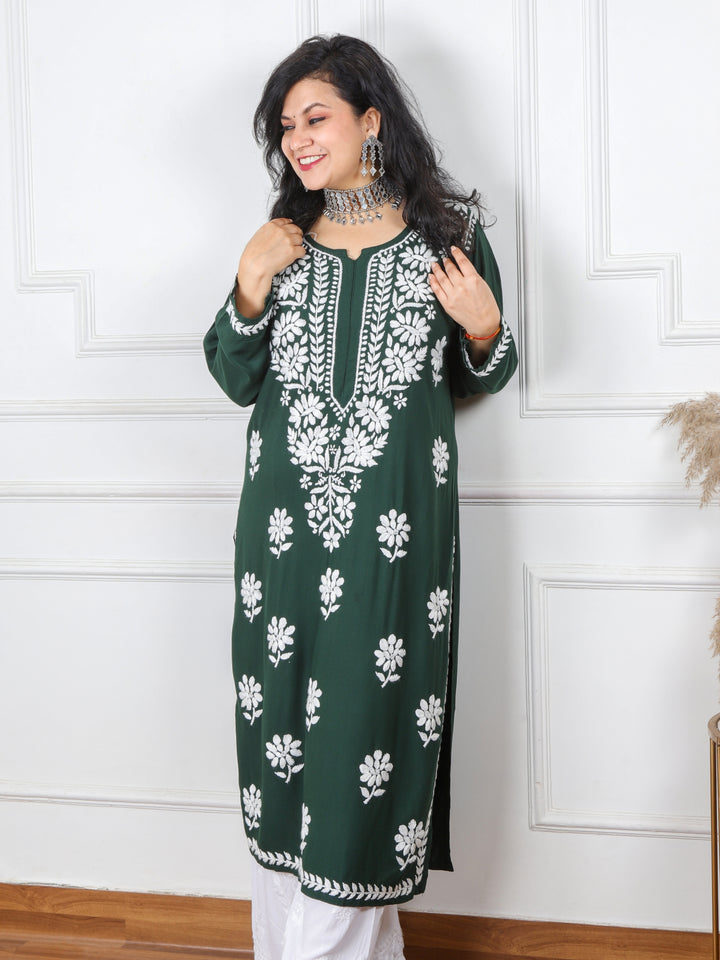 Raabta Dark Green Chikankari Work Modal Kurti