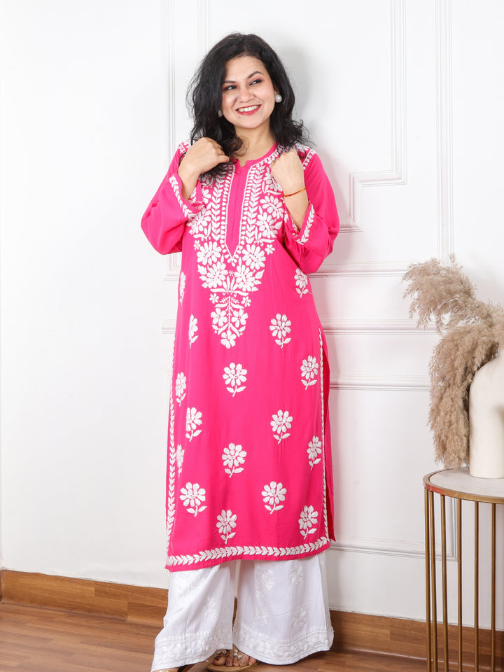 Raabta Bright Pink Chikankari Work Modal Kurti