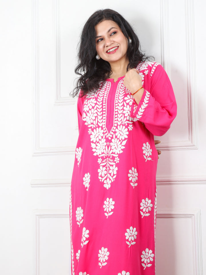 Raabta Bright Pink Chikankari Work Modal Kurti
