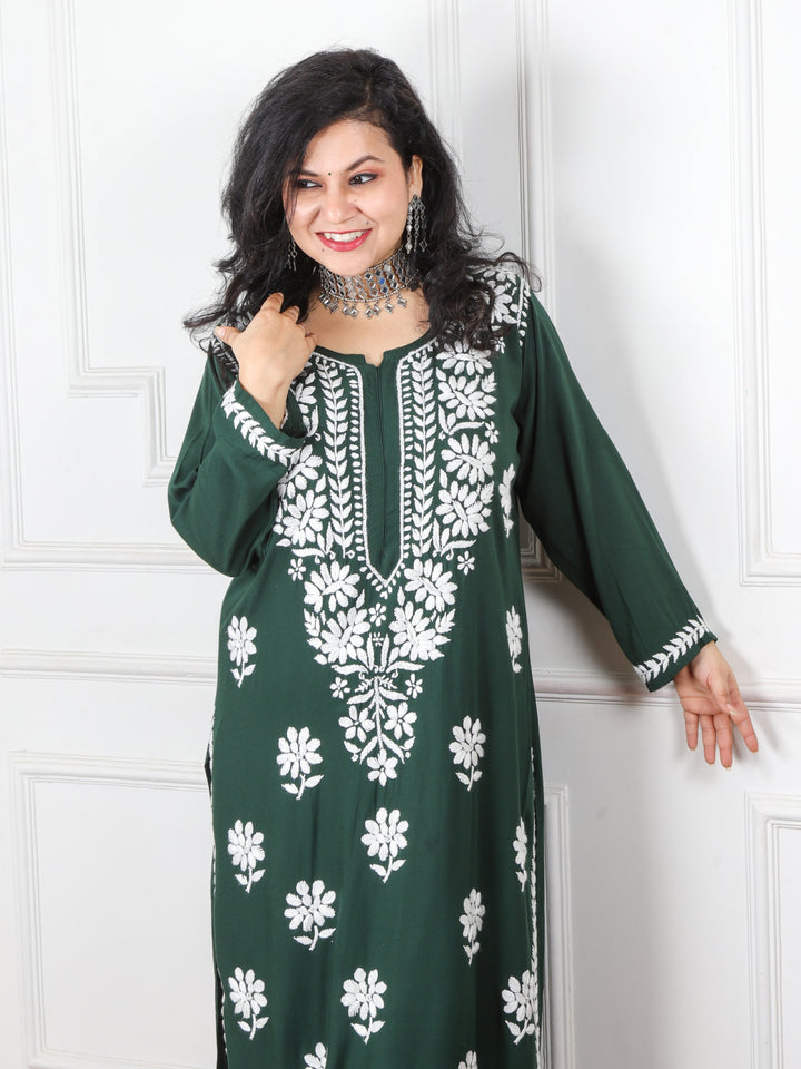 Raabta Dark Green Chikankari Work Modal Kurti