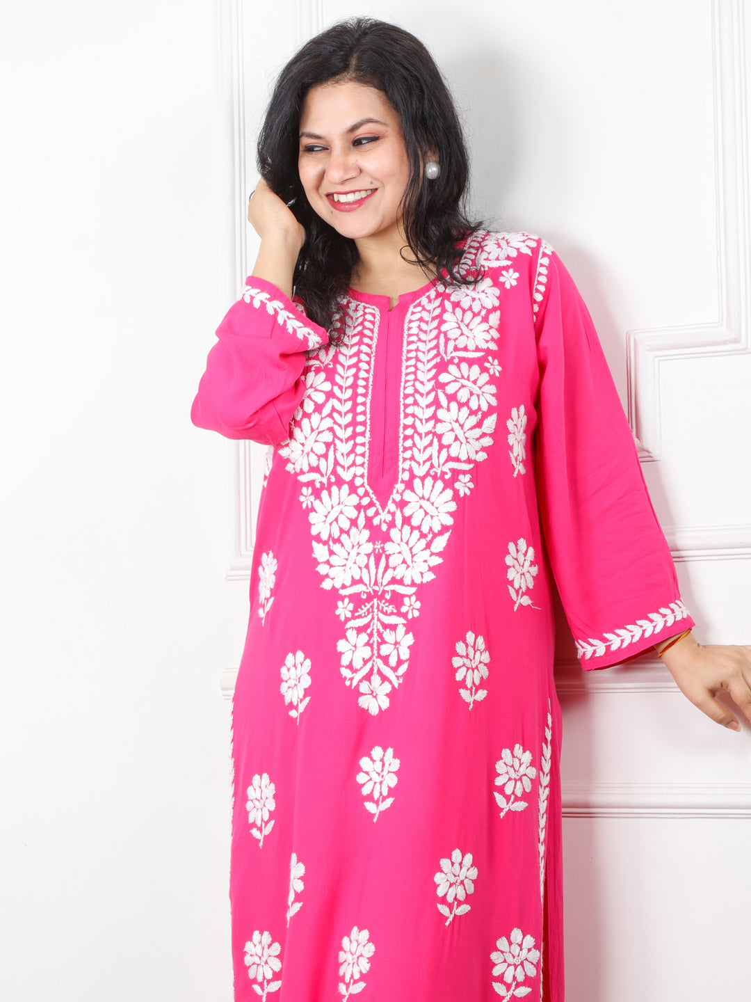 Raabta Bright Pink Chikankari Work Modal Kurti