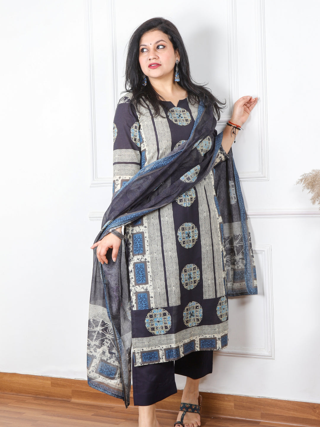 Gustakh Faded Black Round Neck with Placement Printed Cotton 3 Piece Set