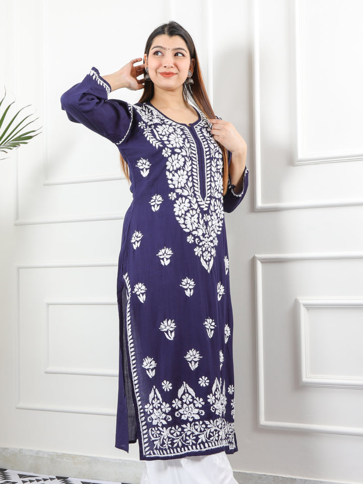 Raabta Navy Blue Premium Modal Fancy Hand Work Chikankari Kurti