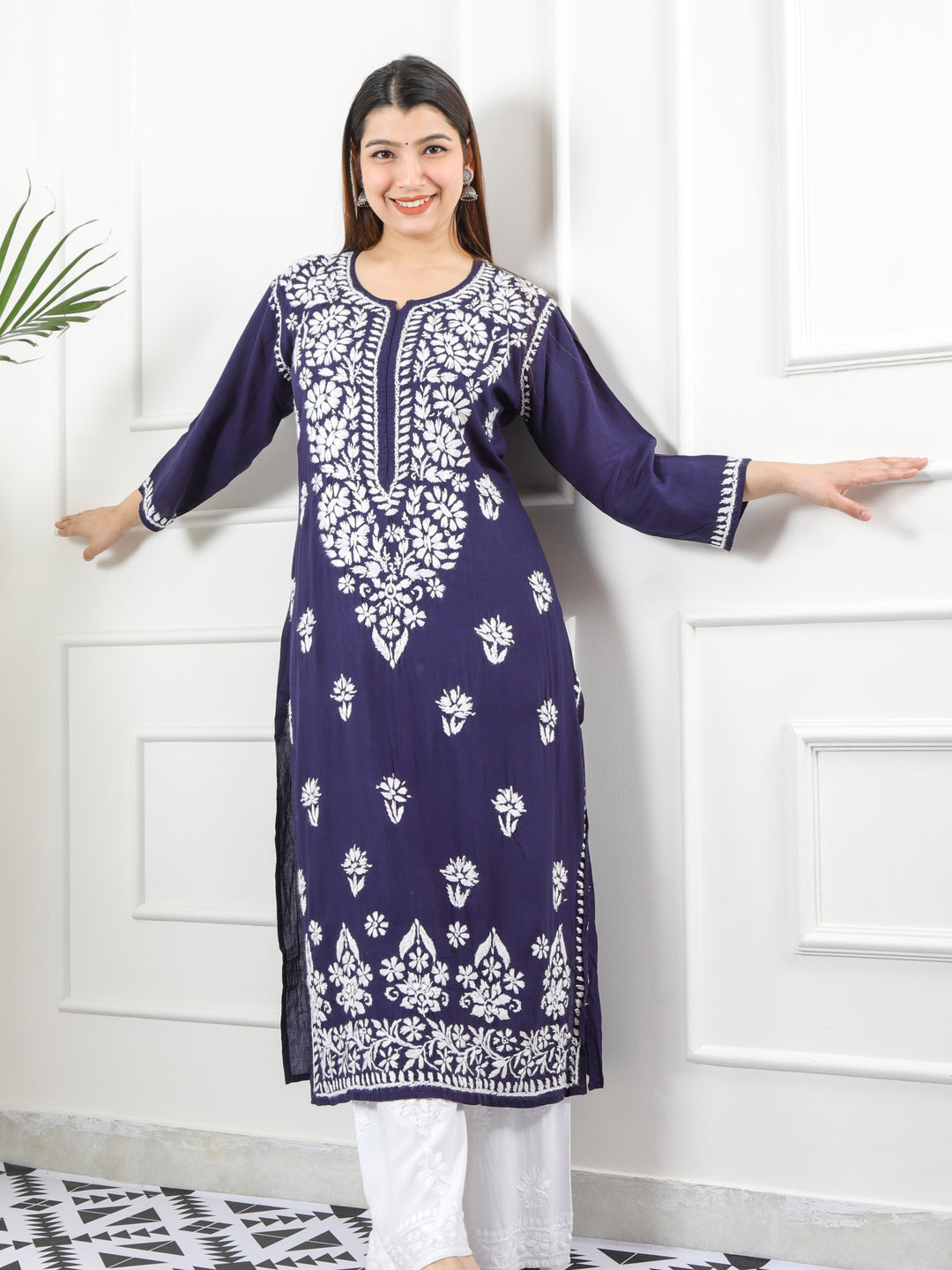 Raabta Navy Blue Premium Modal Fancy Hand Work Chikankari Kurti