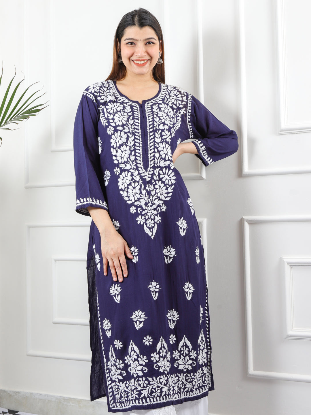 Raabta Navy Blue Premium Modal Fancy Hand Work Chikankari Kurti