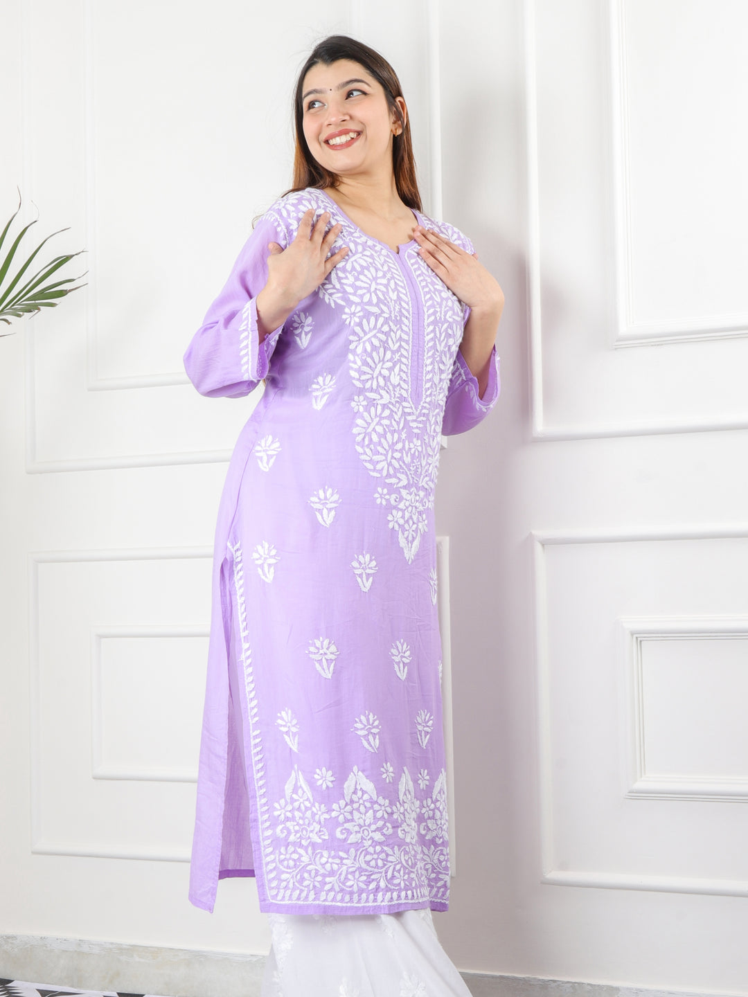 Raabta Lilac Premium Modal Fancy Hand Work Chikankari Kurti