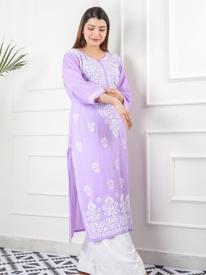 Raabta Lilac Premium Modal Fancy Hand Work Chikankari Kurti