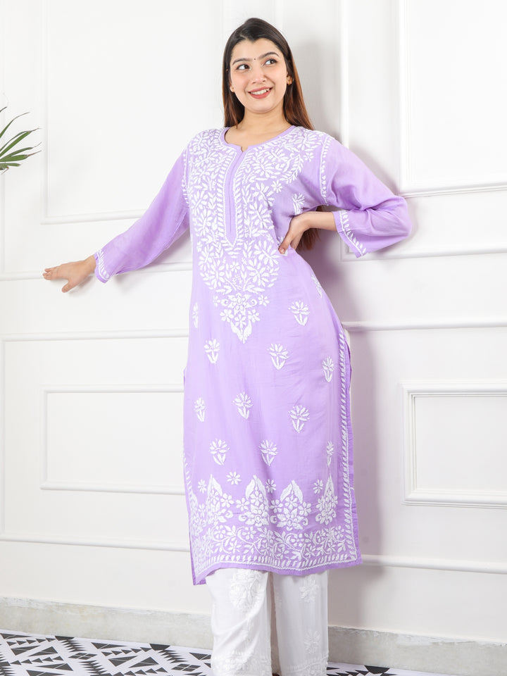 Raabta Lilac Premium Modal Fancy Hand Work Chikankari Kurti