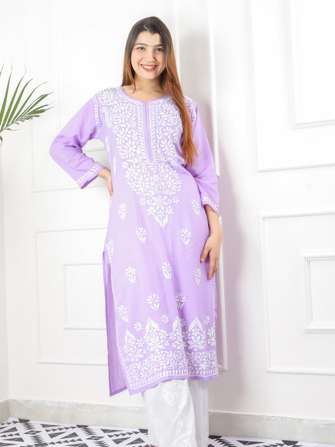 Raabta Lilac Premium Modal Fancy Hand Work Chikankari Kurti