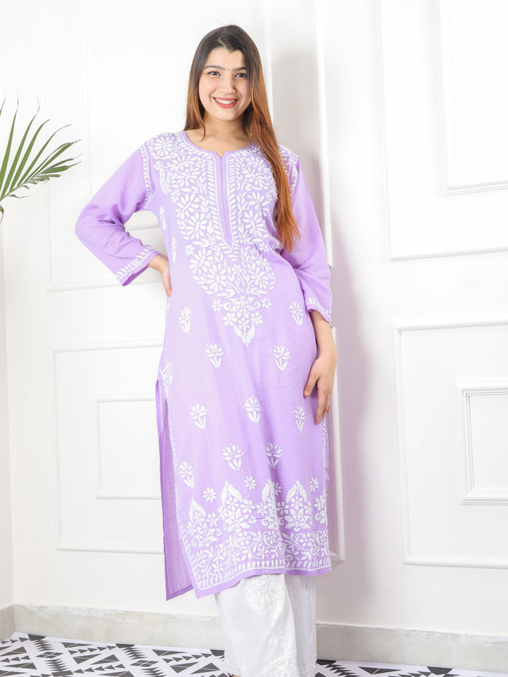 Raabta Lilac Premium Modal Fancy Hand Work Chikankari Kurti