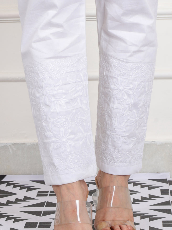 Nawabi Pearl White Chikankari Work Trouser