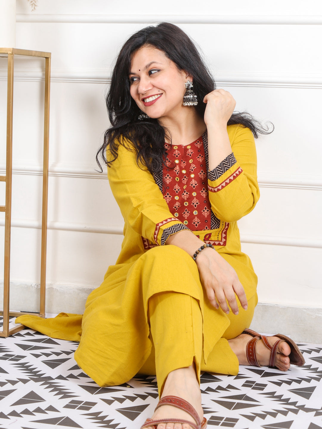 Raavi Dijon Yellow Kutch Neck Work Cotton 2 Piece Set