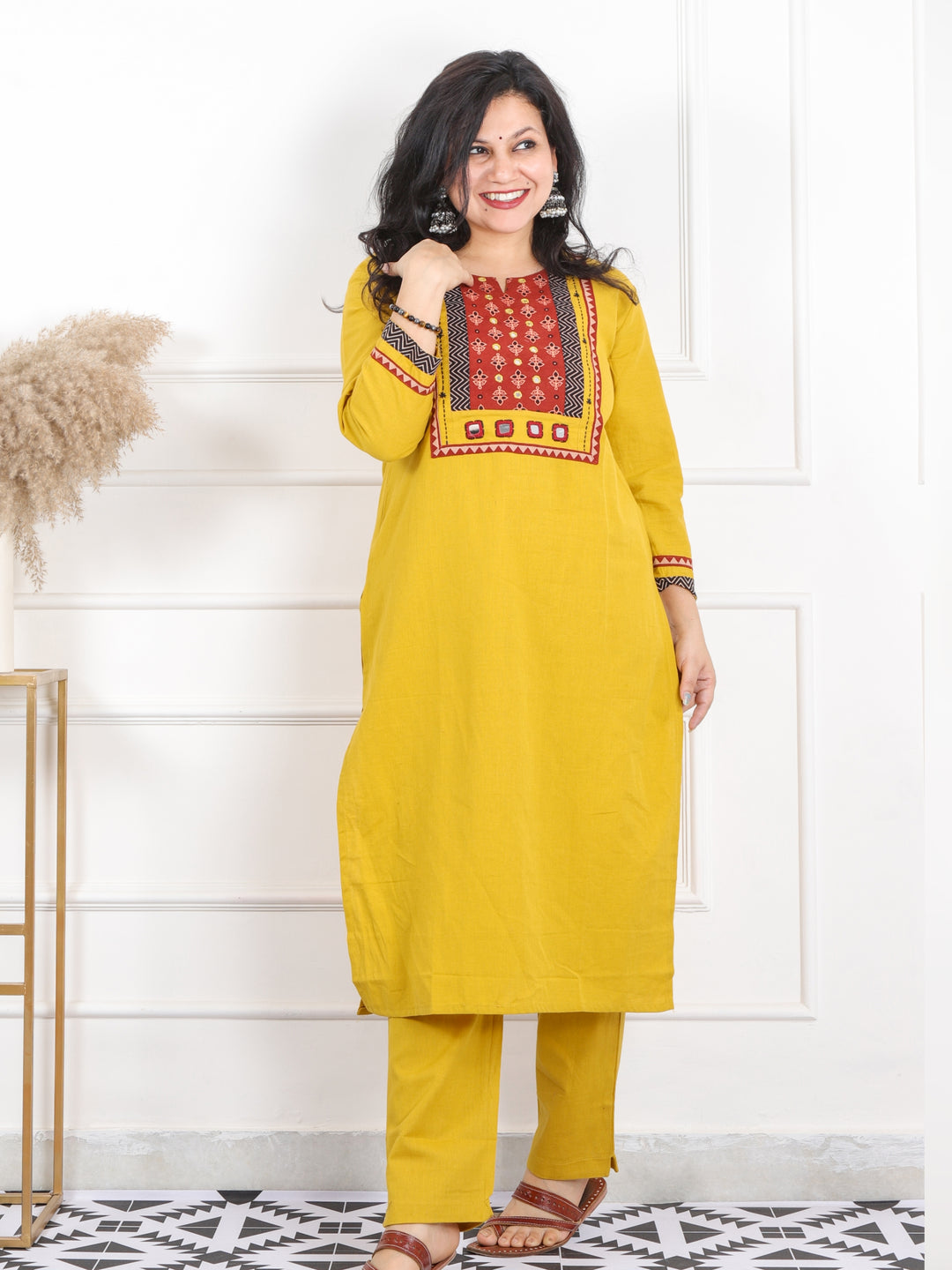 Raavi Dijon Yellow Kutch Neck Work Cotton 2 Piece Set