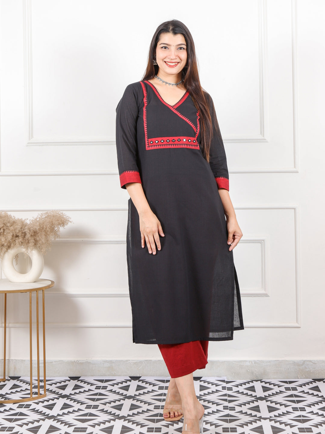 Rooh Raven Black Angrakha Style with Mirror Work South Cotton Kurti