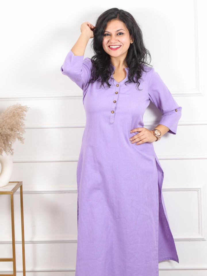 Ibaab Soft Lilac Collar with Button Work Cotton Flex Co-ord Set