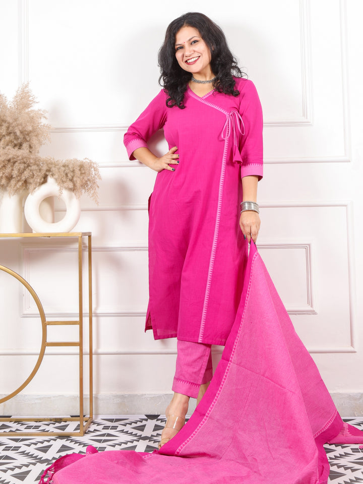 Roop Purple with Mangalgiri Hem in Angrakha Style South Cotton 3 Piece Set