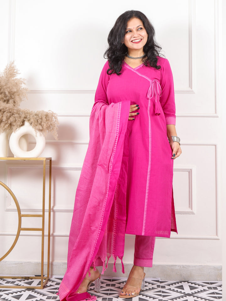 Roop Purple with Mangalgiri Hem in Angrakha Style South Cotton 3 Piece Set