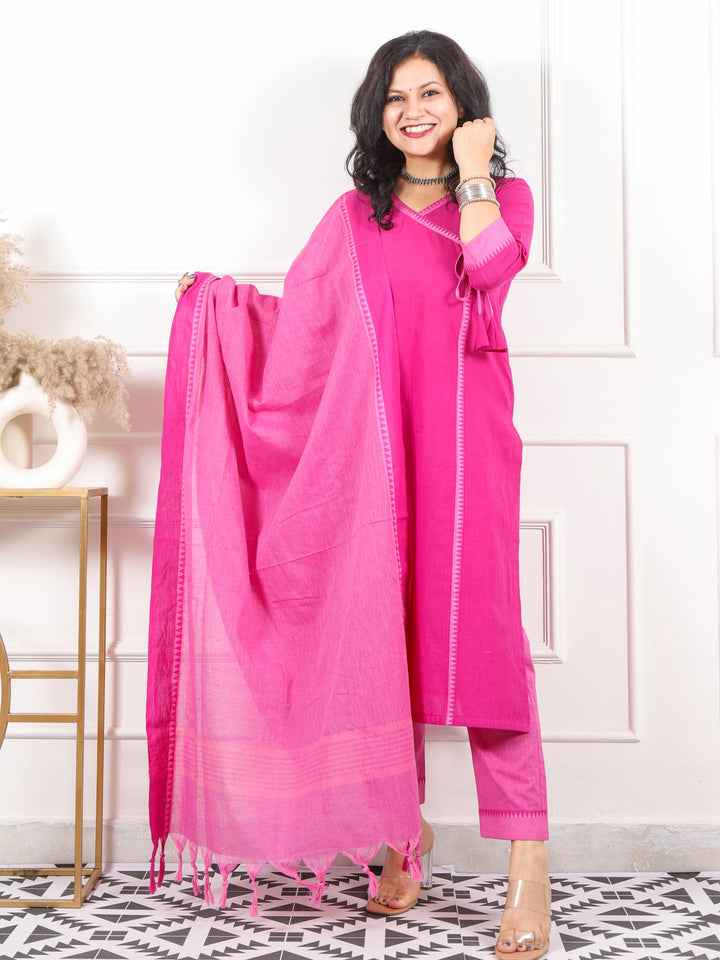 Roop Purple with Mangalgiri Hem in Angrakha Style South Cotton 3 Piece Set