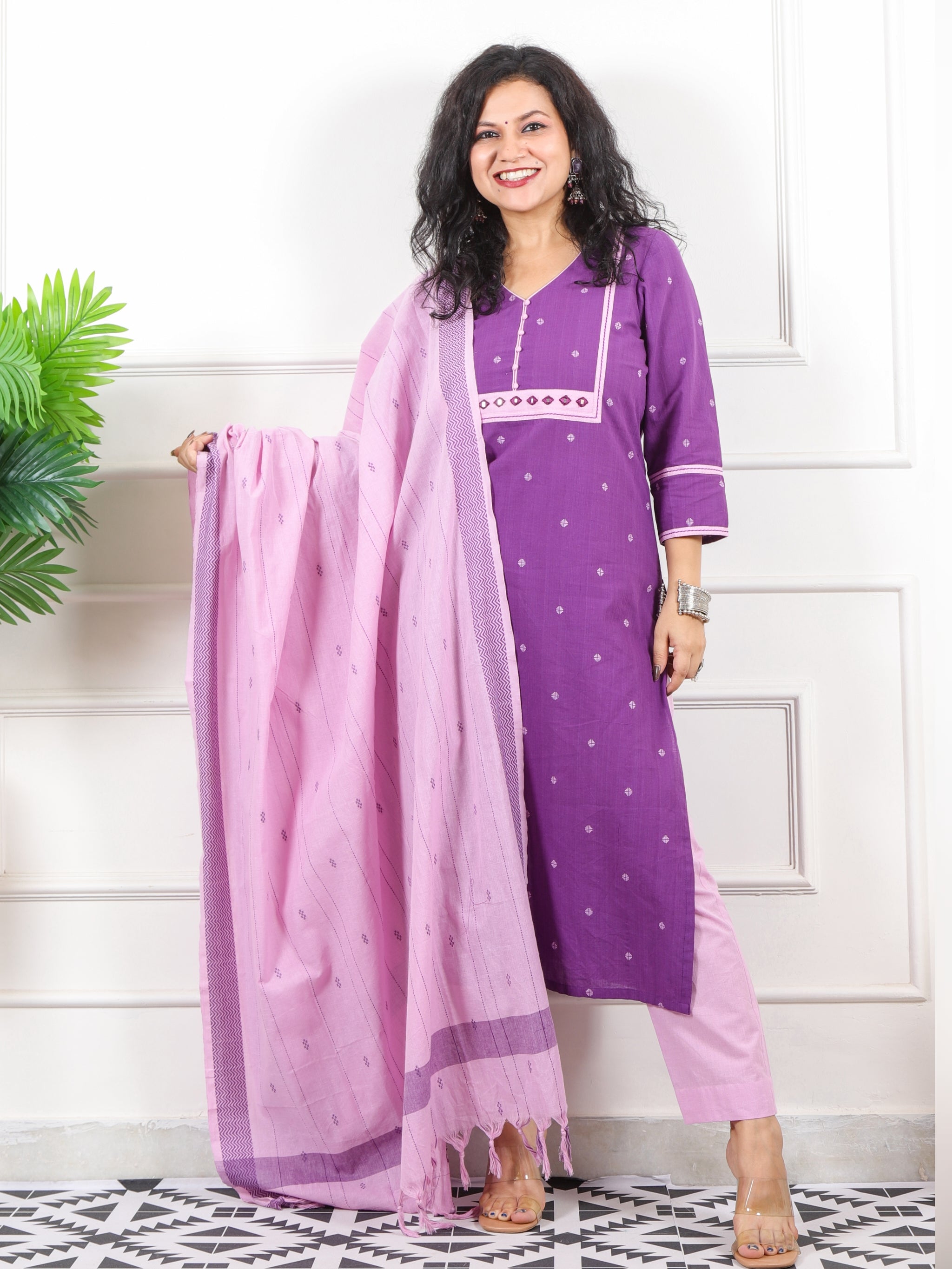 Roop Crimson Purple All Over Thread Weaved Handloom Cotton 3 Piece Set ...