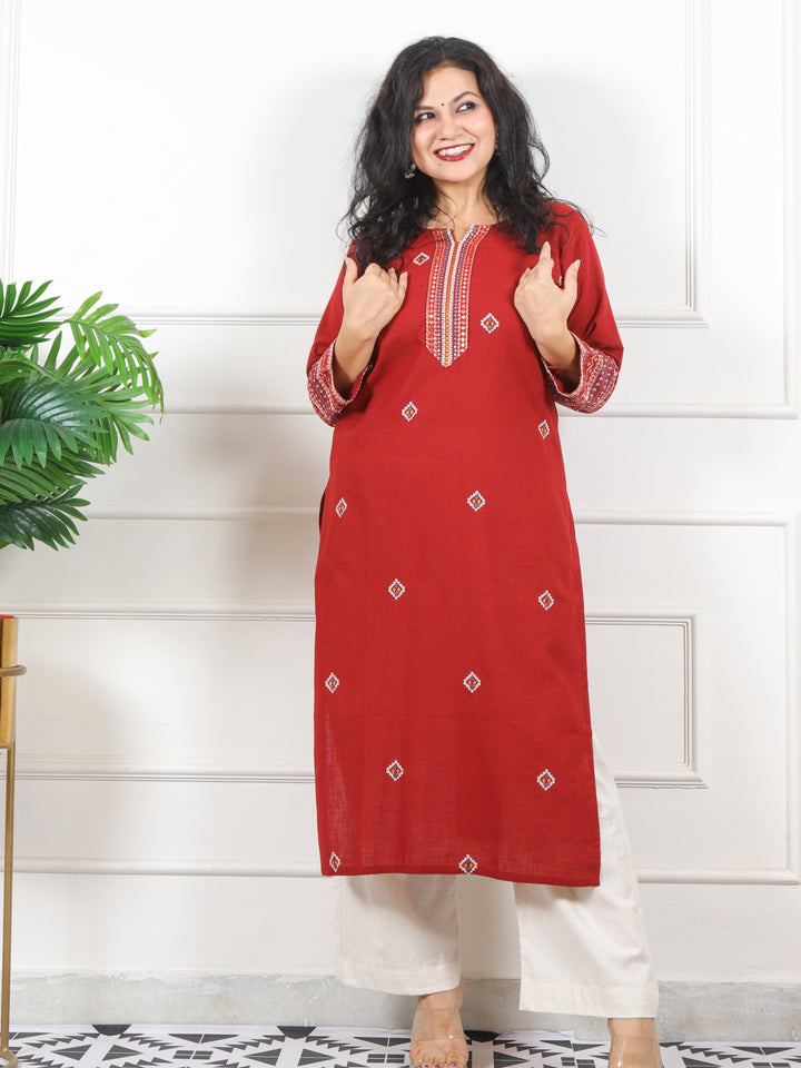 Kashish Bride Red Thread Work with Patra Detailing Cotton Kurti