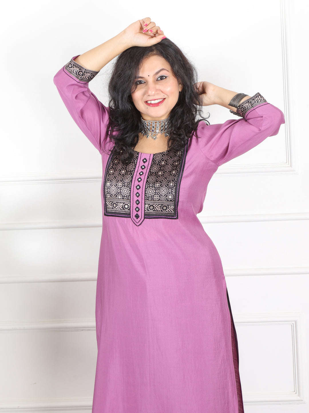 Rufsa Lavish Purple Mirror Work in Printed Mashru Patch Modal Kurti