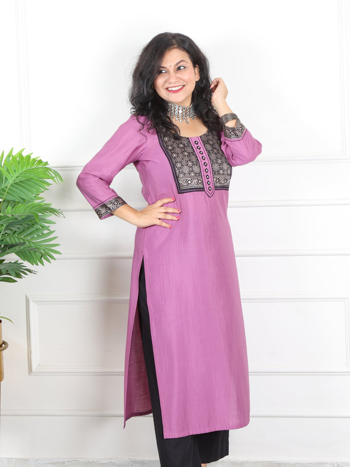 Rufsa Lavish Purple Mirror Work in Printed Mashru Patch Modal Kurti