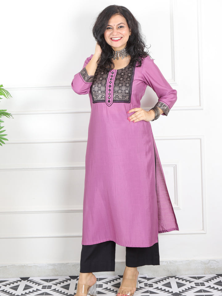 Rufsa Lavish Purple Mirror Work in Printed Mashru Patch Modal Kurti