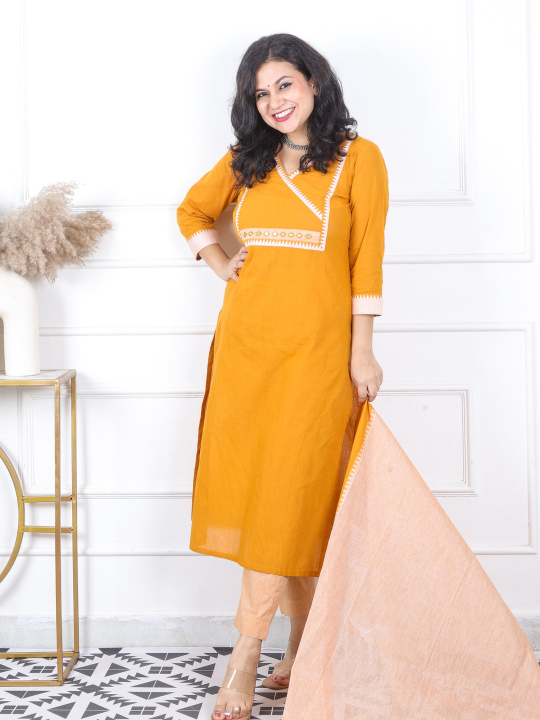 Iktara Tangerine Orange South Cotton Temple Hem 3 Piece Set