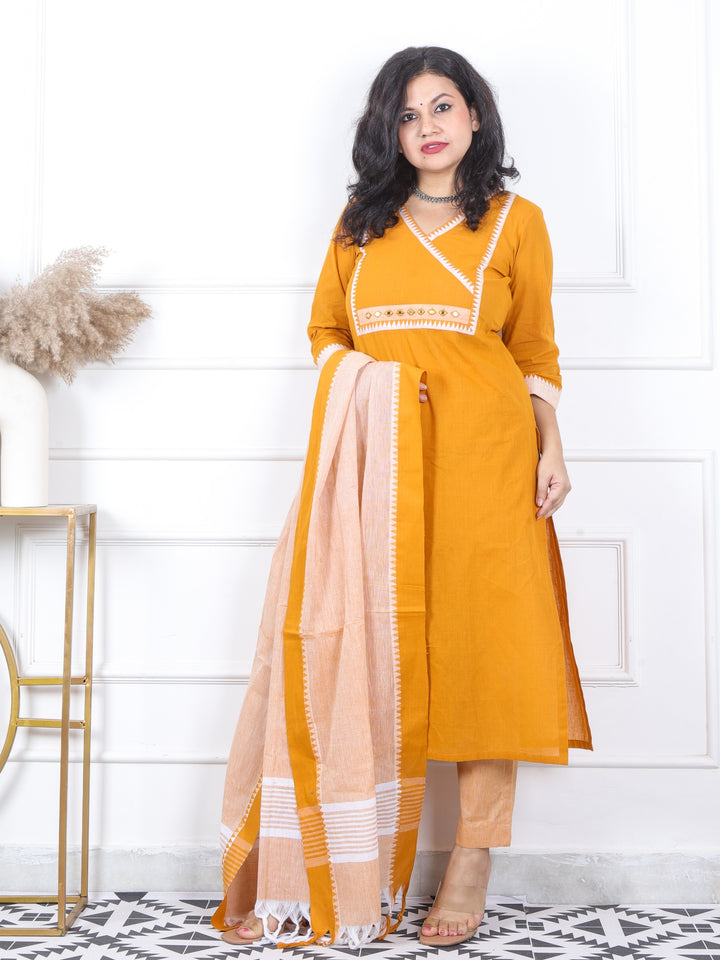 Iktara Tangerine Orange South Cotton Temple Hem 3 Piece Set