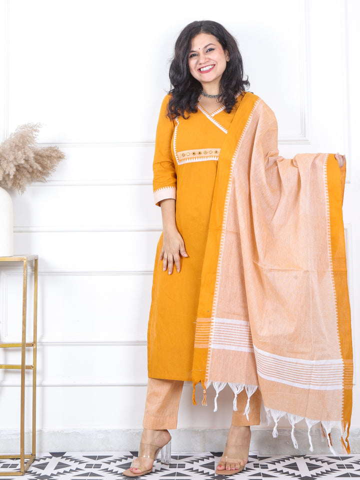 Iktara Tangerine Orange South Cotton Temple Hem 3 Piece Set