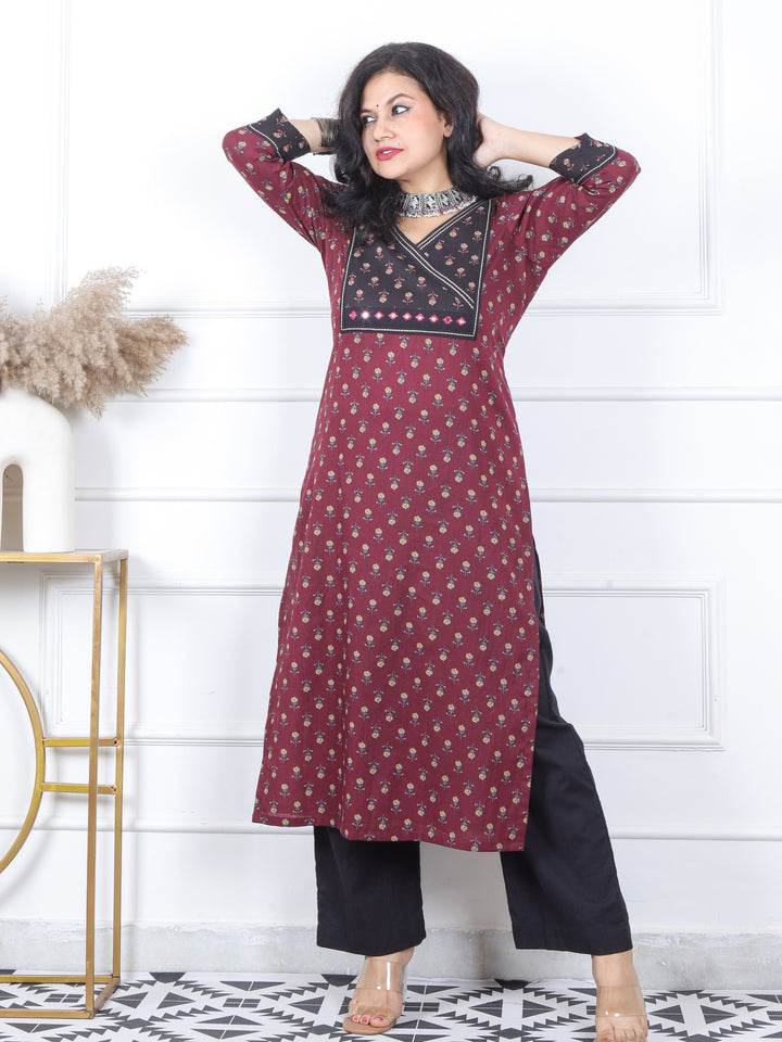 Mannat Ruby Purple Printed Angrakha Yock in Printed Cotton Kurti