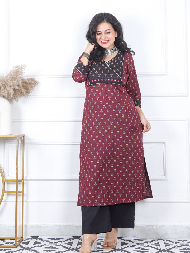 Mannat Ruby Purple Printed Angrakha Yock in Printed Cotton Kurti