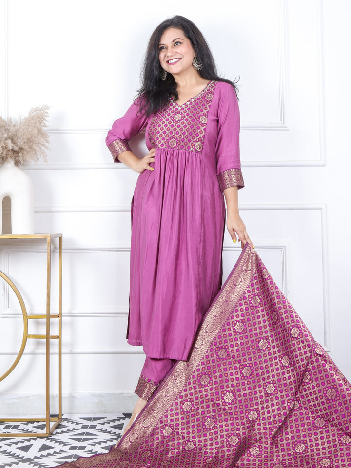Iris Purple Thread Weaved In Ghatchola Art silk Dupatta