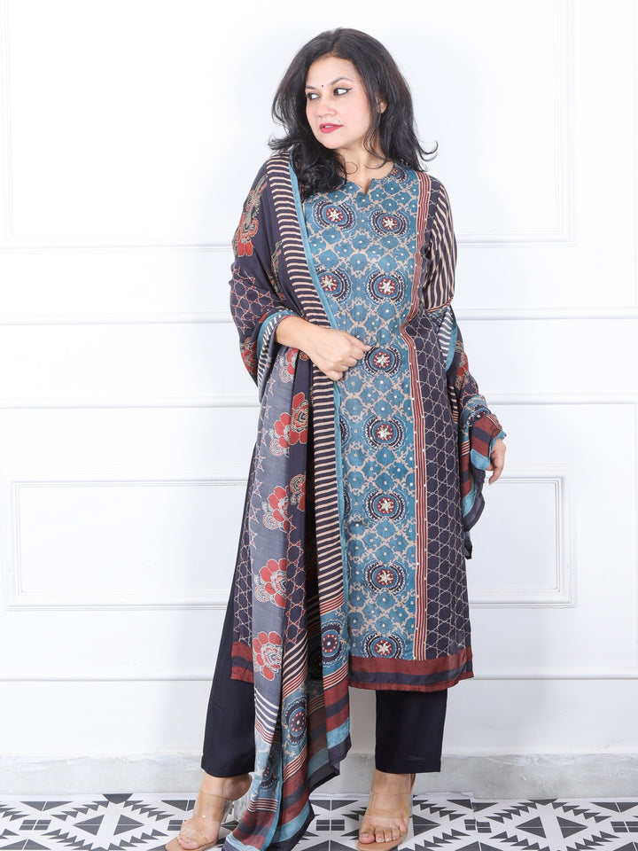 Daarshvi Ceru Blue Patra Work Printed Premium muslin 3 Piece Set