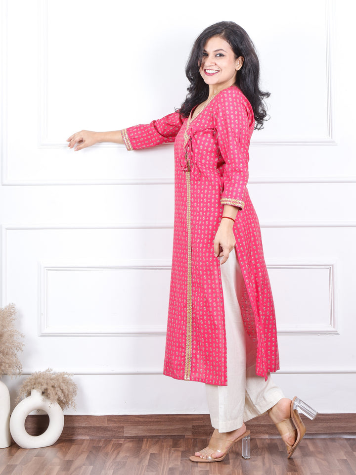 Aishwarya Rossy Pink Angrakha Style Neck Work Modal Kurti