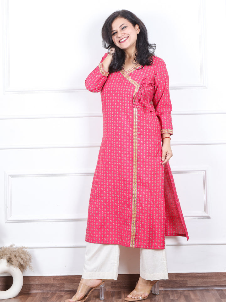 Aishwarya Rossy Pink Angrakha Style Neck Work Modal Kurti