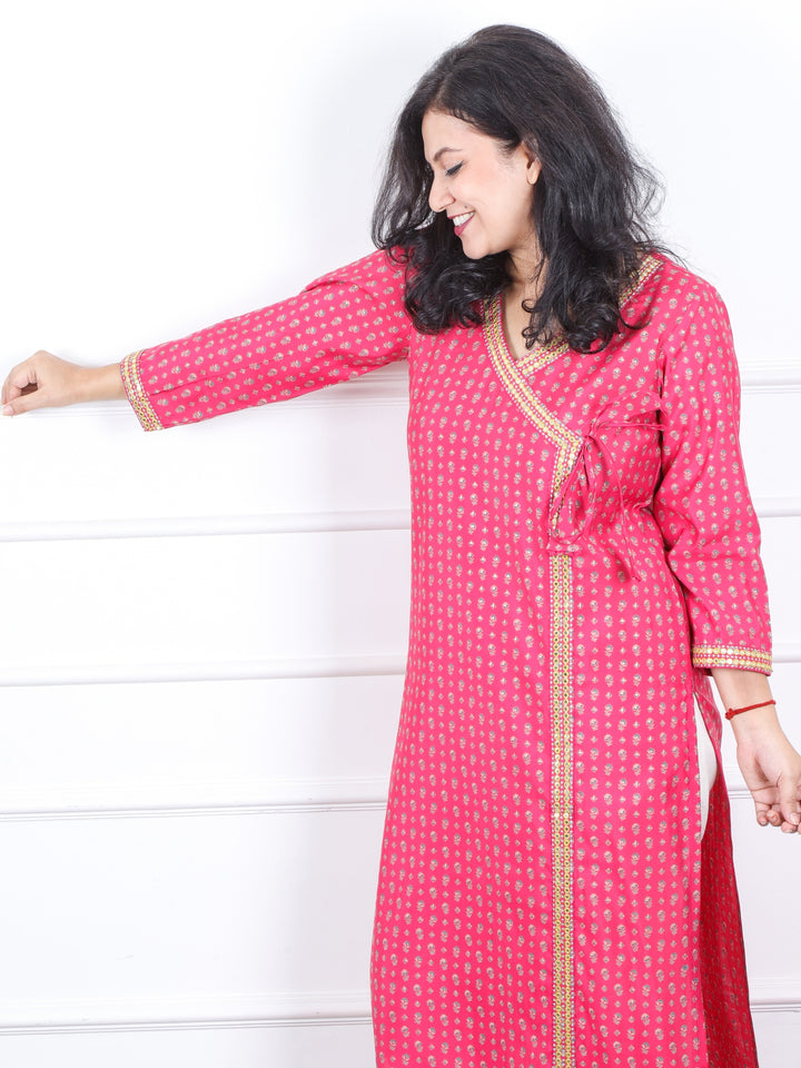 Aishwarya Rossy Pink Angrakha Style Neck Work Modal Kurti