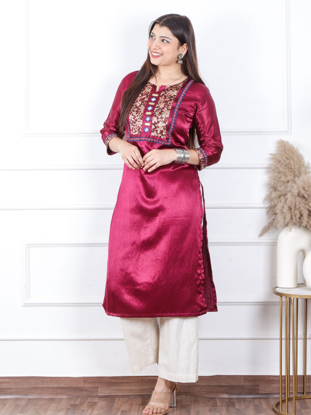 Sajna Crystal Purple Patch with Mirror Work Mashru Silk Kurti