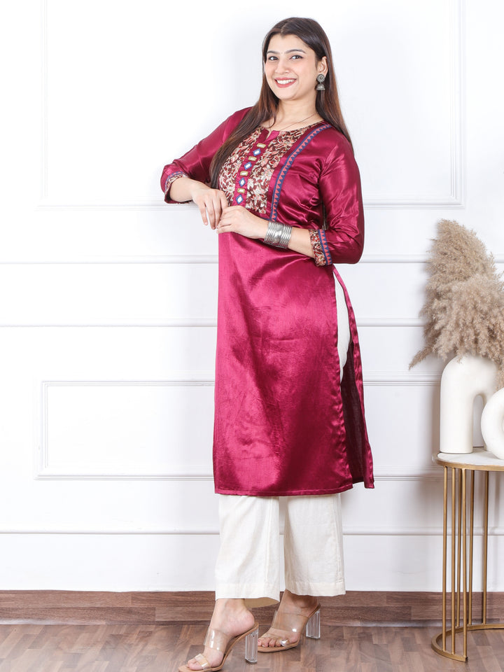 Sajna Crystal Purple Patch with Mirror Work Mashru Silk Kurti