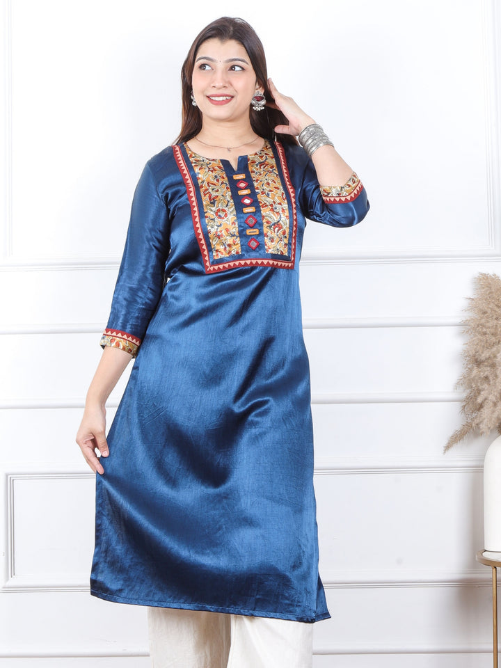 Sajna Royal Blue Patch with Mirror Work Mashru Silk Kurti