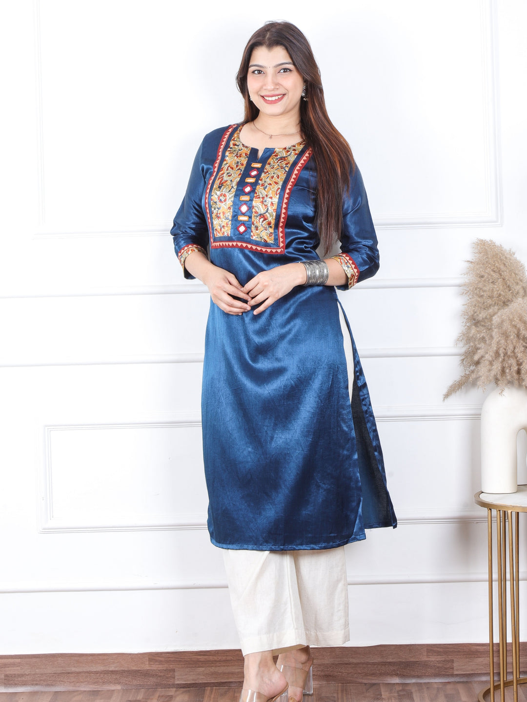 Sajna Royal Blue Patch with Mirror Work Mashru Silk Kurti