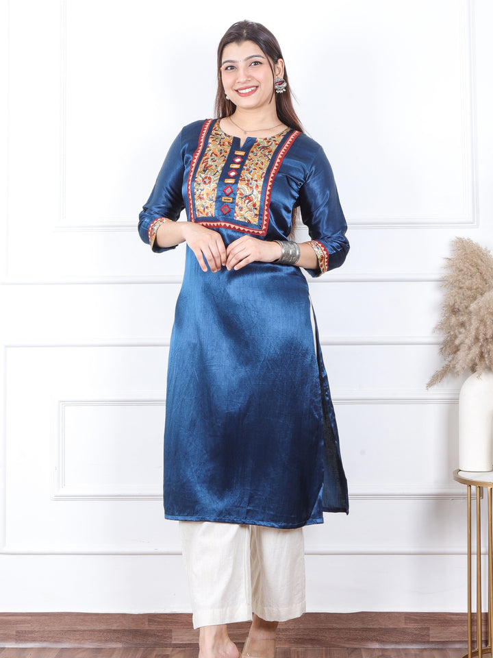 Sajna Royal Blue Patch with Mirror Work Mashru Silk Kurti