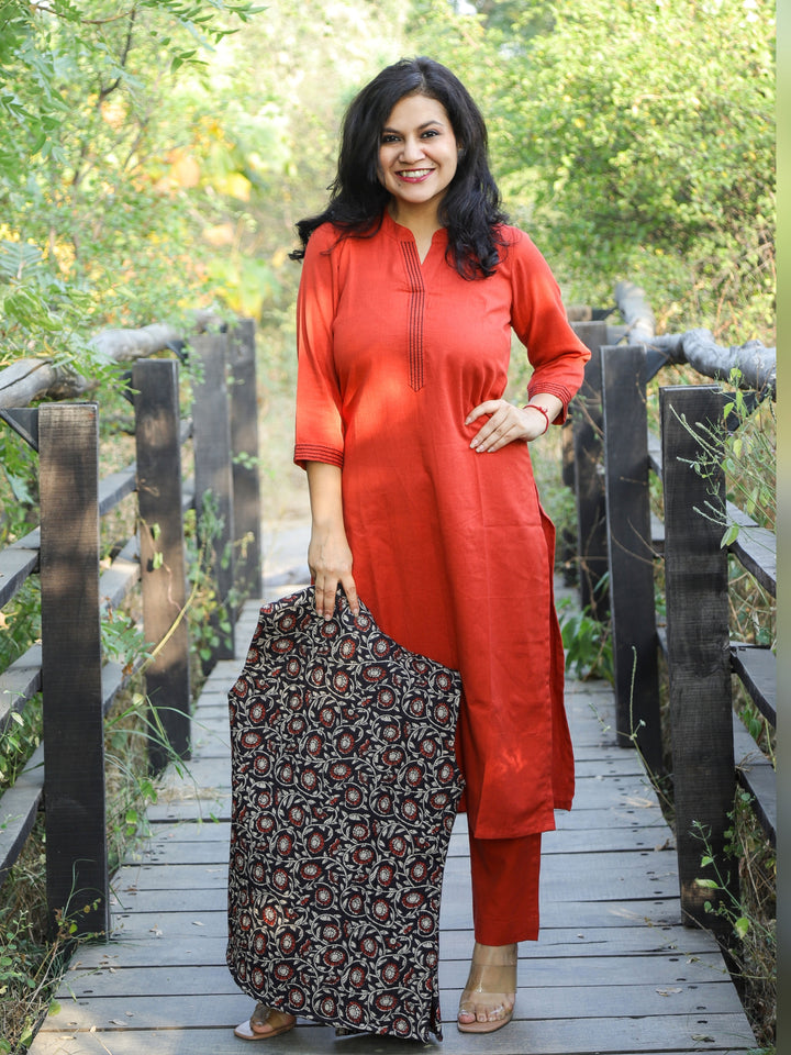 Ebony Black Kalamkari Printed Quilted Cotton Jacket