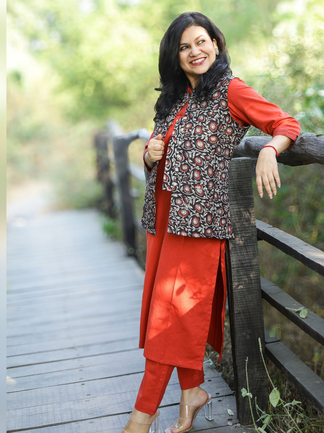 Ebony Black Kalamkari Printed Quilted Cotton Jacket