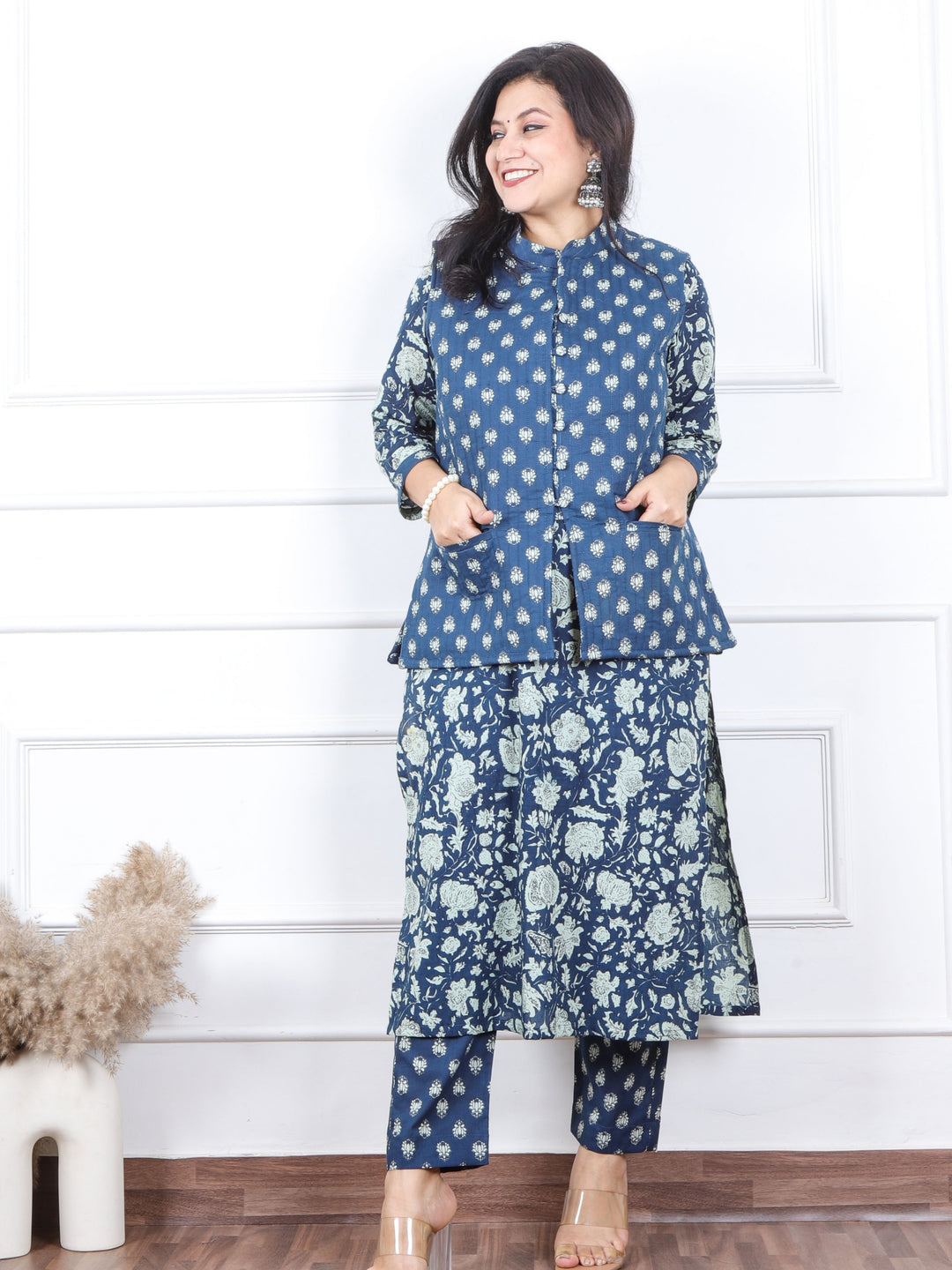 सजना Denim Blue All Over Floral Printed Cotton 2 Piece Set