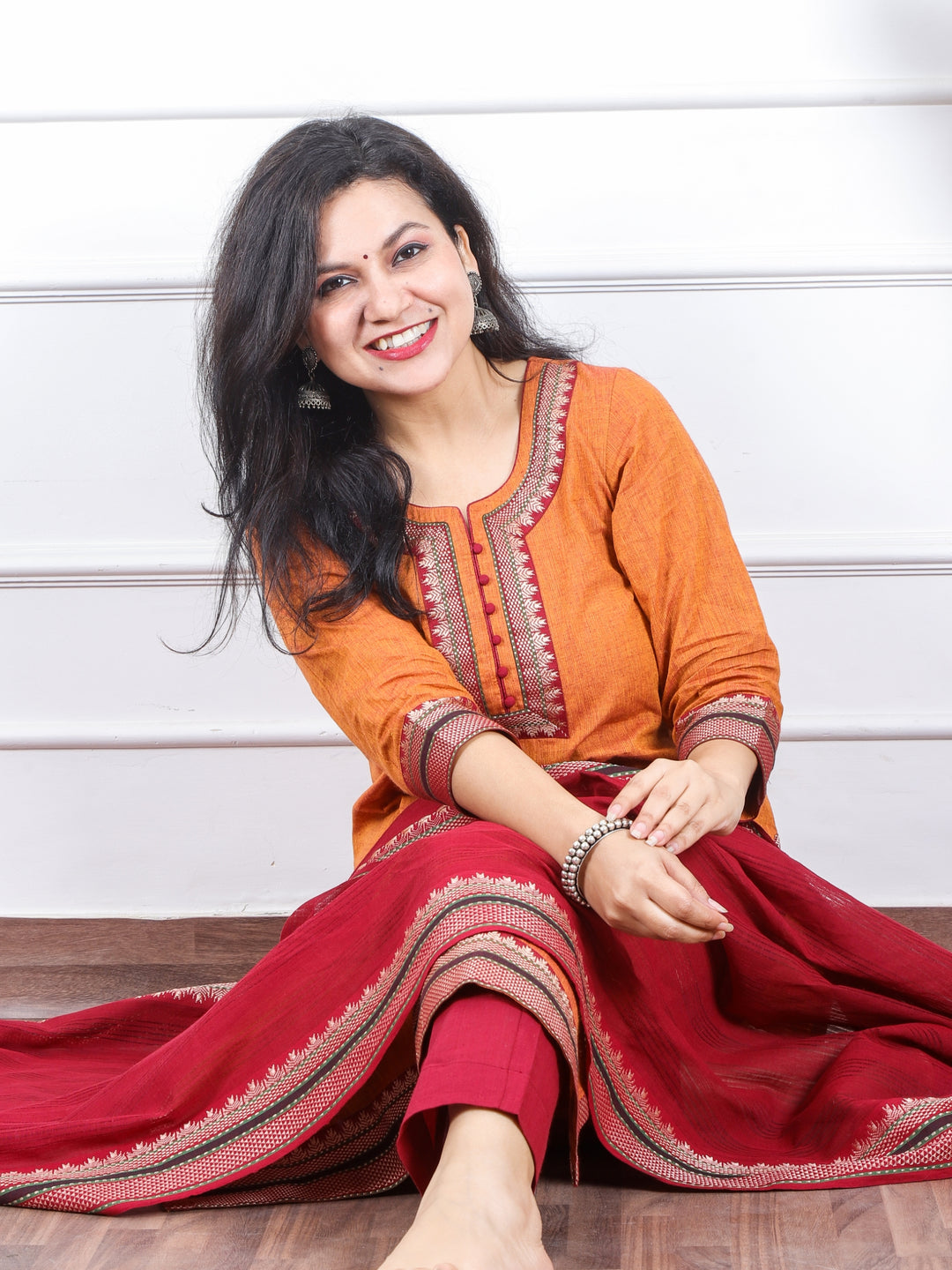 Iktaara Marigold Yellow South Cotton Temple Hem 3 Piece Set